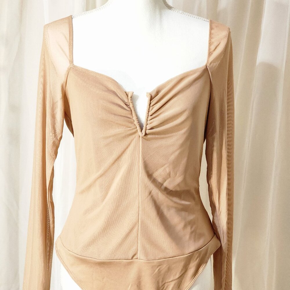 NWT- Latte Colored Mesh Bodysuit